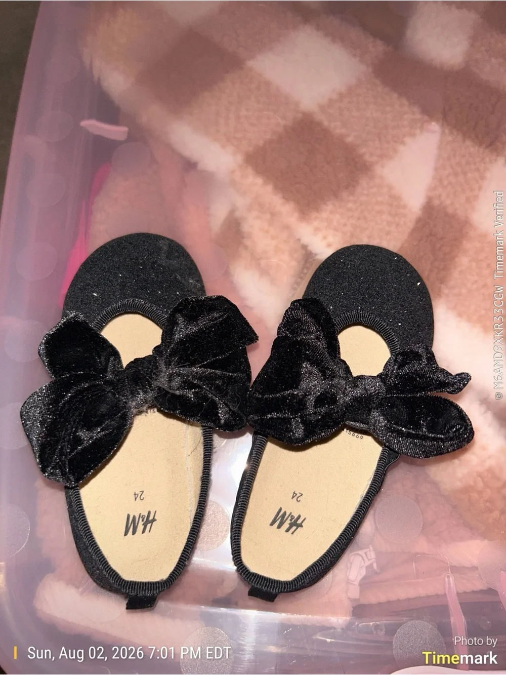 H&M Black Glitter Bow Slip-On Kids Dress Shoes 7.5 Toddler